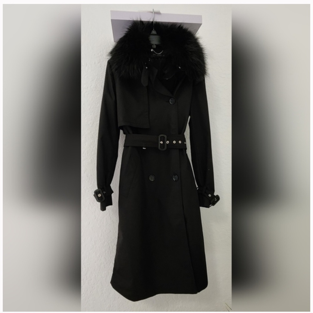 Zara trench coat with detachable fur collar
